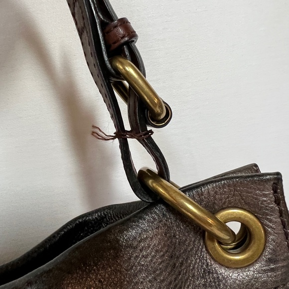 Fossil Explorer Metallic Leather Hobo ZB5503 Gunmetal/Brown - Picture 6 of 12